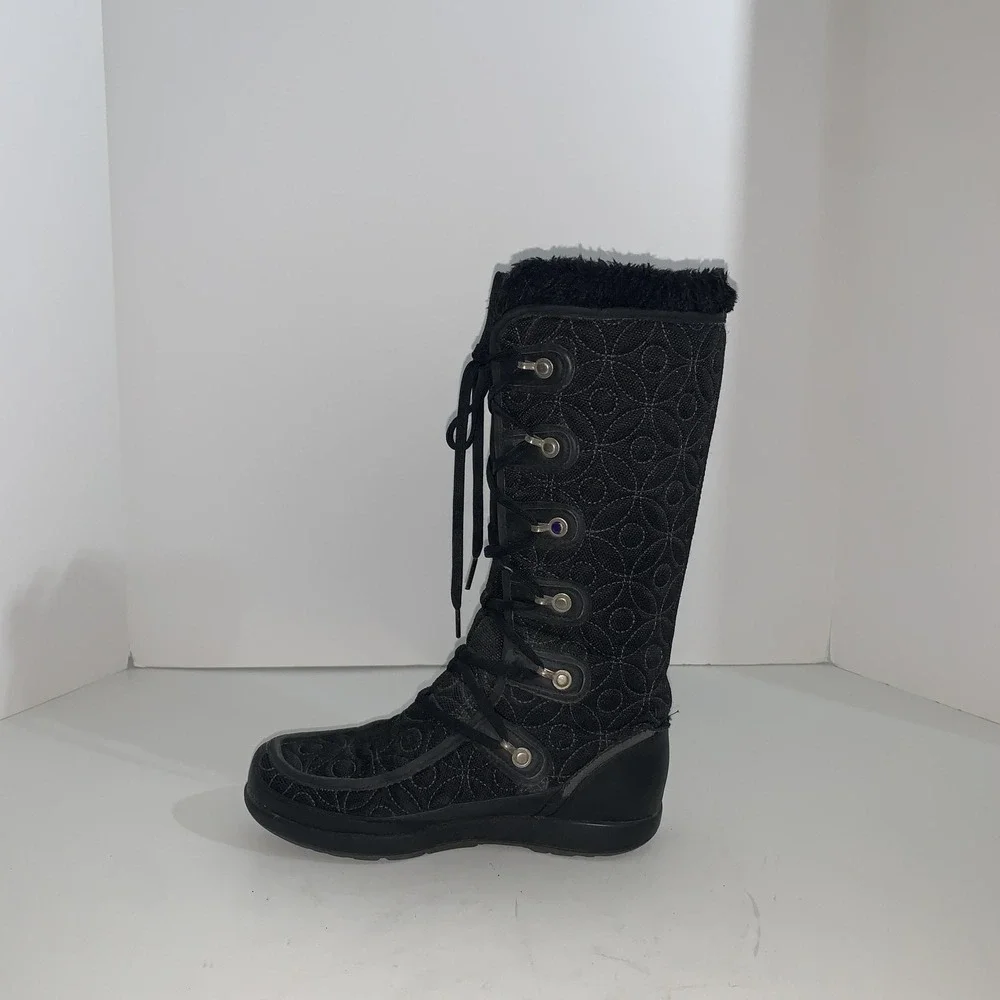 Helly Hansen Boots Womens Size 6.5 Black Quilted Faux Fur Lace Up Winter Snow